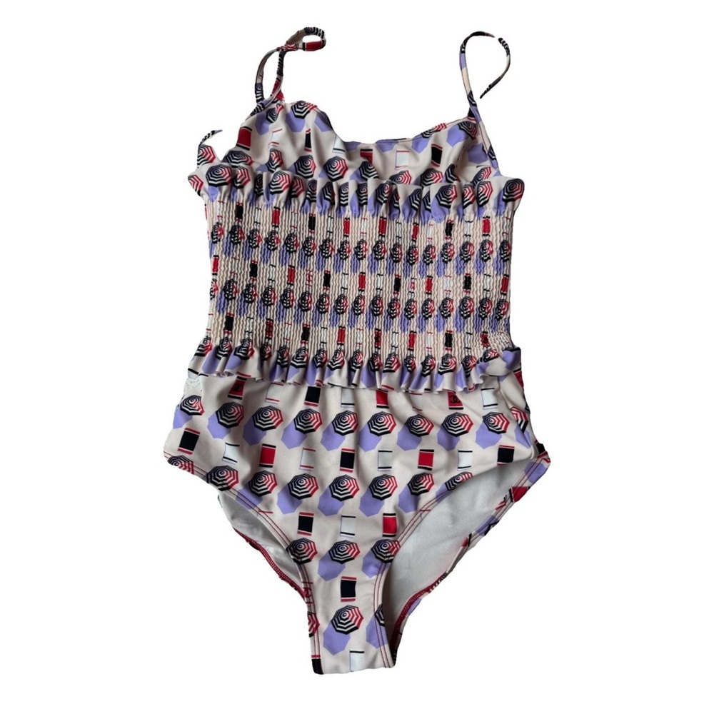 Authentic CHANEL One Piece Swimsuit with Smocked Bodice comes with pouch, tag